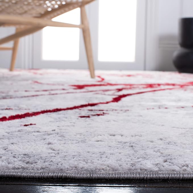 SAFAVIEH Amelia Collection 6'7" Round Grey/Red ALA293L Modern Abstract - Image 5