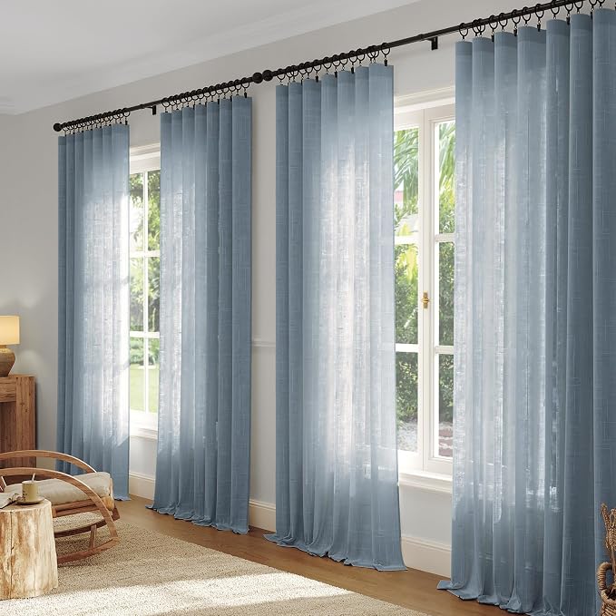 Anmao Natural Linen Curtains for Living Room 80 Inch Length 2 Panels Set - Image 5