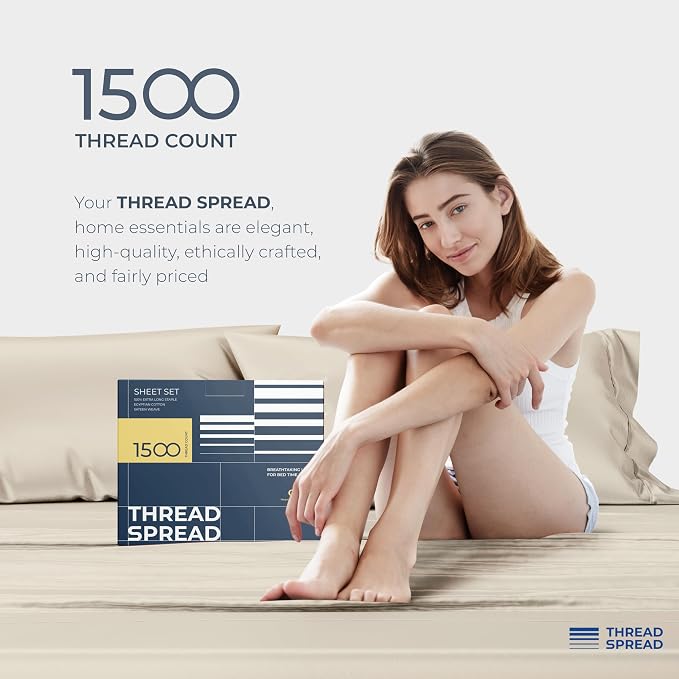 THREAD SPREAD 100% Egyptian Cotton Sheets California King Size Bed Set - Image 8