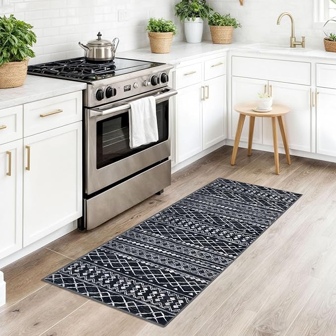 KUTA Boho Vintage Hallway Runners 2x5 ft Black Moroccan Washable Runner Rug - Image 2