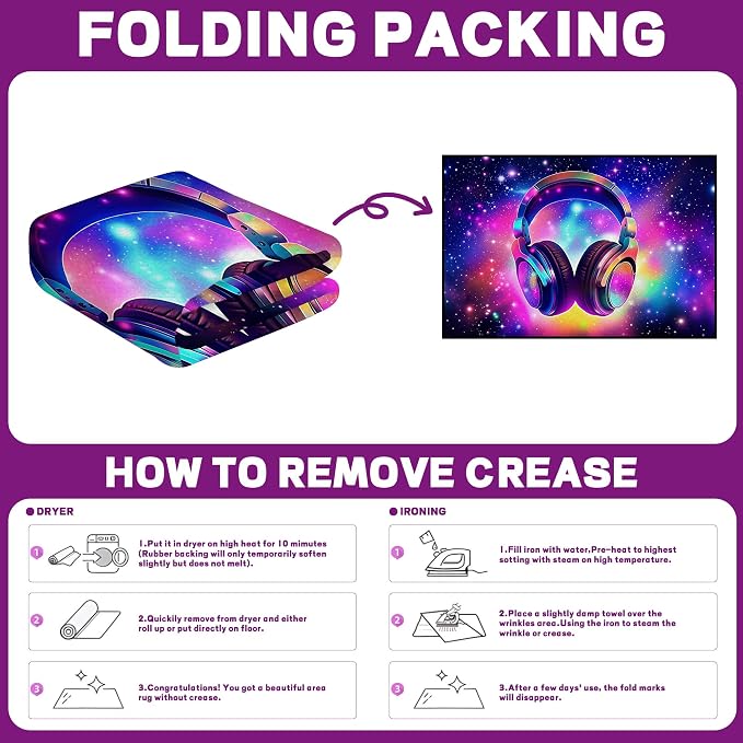 Galaxy Game Area Rug Music Headphone Rugs Colorful Throw Rug Non-Slip Carpet - Image 3