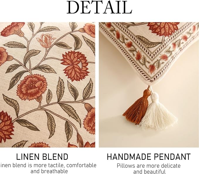 ISAENNE Design Linen Square Vintage Throw Pillow Covers 18"x18" Pack of 2 - Image 4