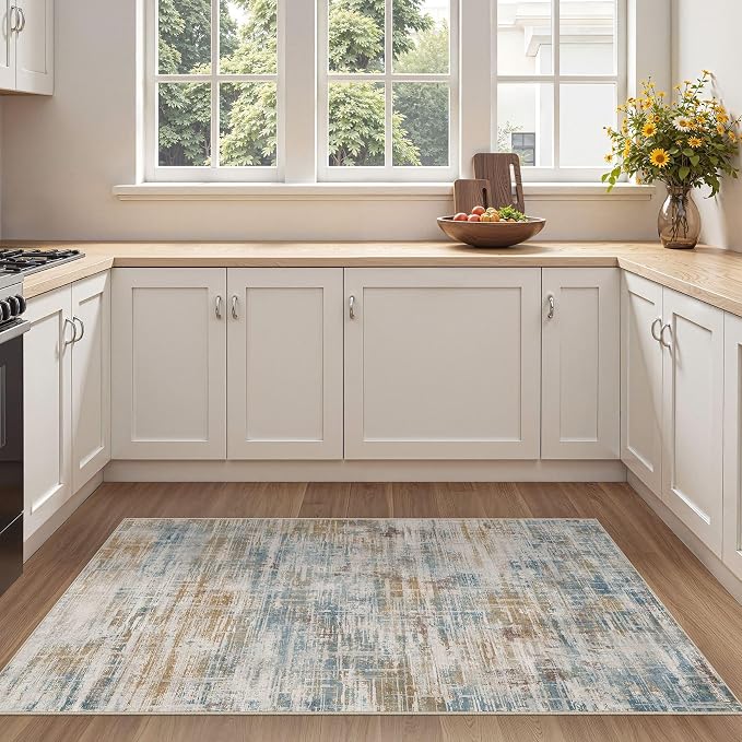 Area Rug for Living Room: 3x5 Washable Neutral Abstract Modern Soft Rugs Non - Image 8
