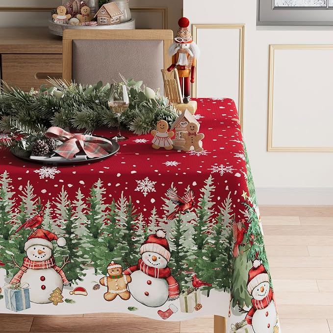 XCHI Snowman Gingerbread Man Tree Winter Tablecloth Rectangle Christmas Table - Image 2