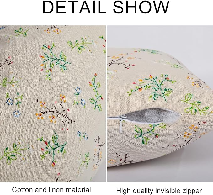 Spring Flower Lumbar Throw Pillow Cover 12x 20 Set of 2, Embroidered Branch - Image 3