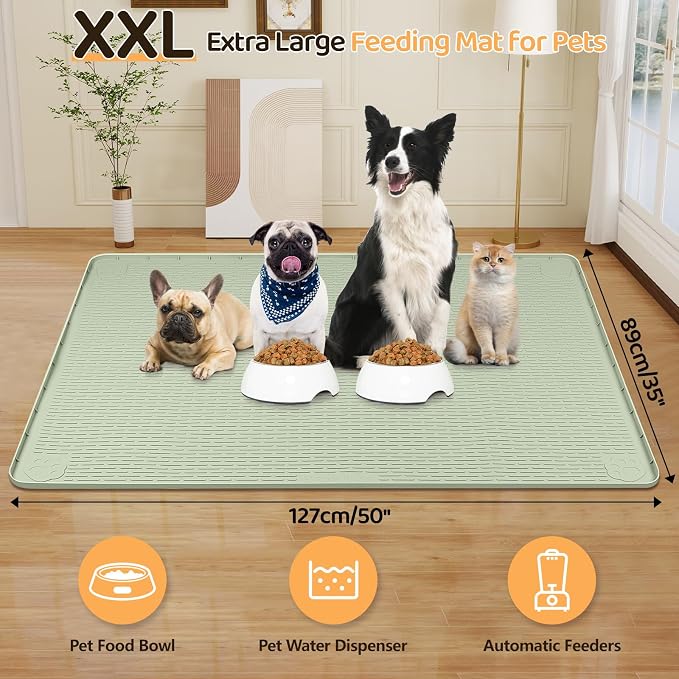 Dog Food Mat, Extra Large 50" x 35" Silicone Pet Feeding Mat - Image 2