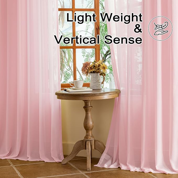 MAIHER Pink Pinch Pleat Sheer Curtains 84 Inches Long - Image 5