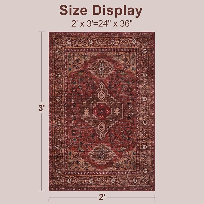 Tangsoo Washable Entryway Rugs 2x3 Vintage Non Slip Small Area Rug, Indoor - Image 2