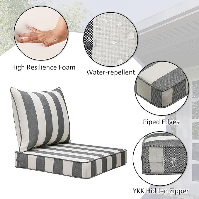 Outdoor Patio Chair Cushions Set, Water-Repellent, Fade Resistant, Deep Seat - Image 4