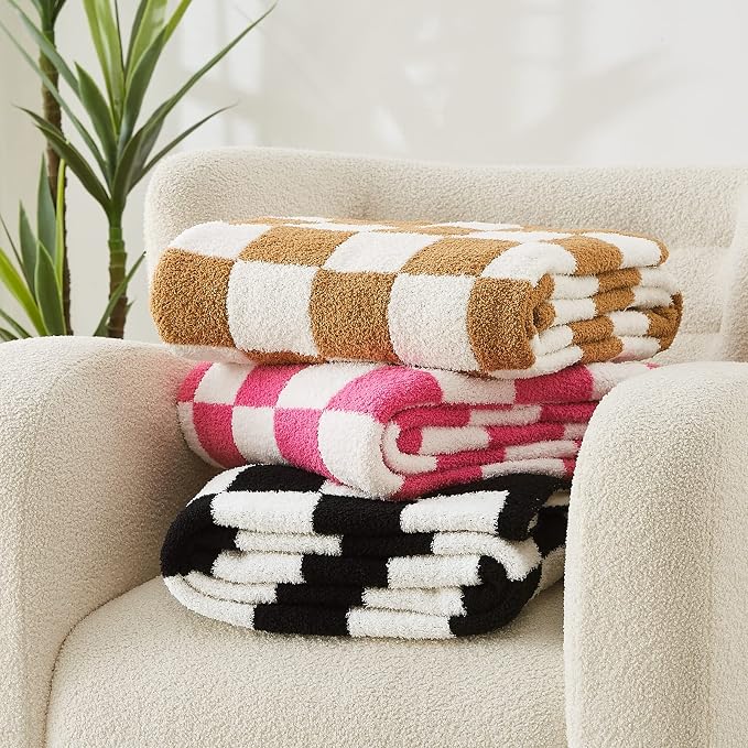 WRENSONGE Fall Checkered Throw Blanket, Burnt Orange Soft Cozy Fluffy Warm Hand - Image 7