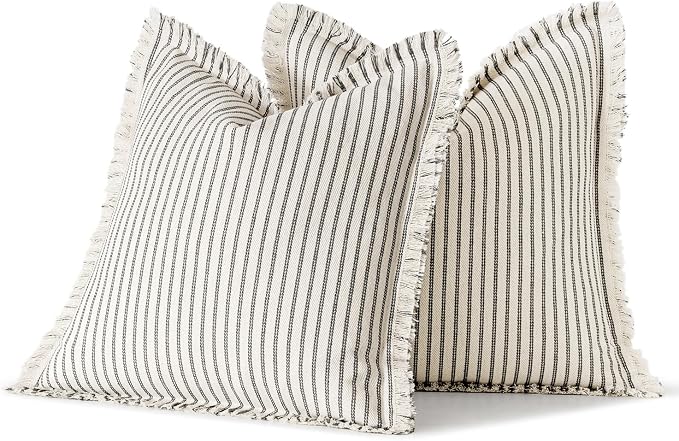 MIULEE Pack of 2 Gray Pillow Covers 22x22 Inch Striped Farmhouse Couch Throw - Image 6