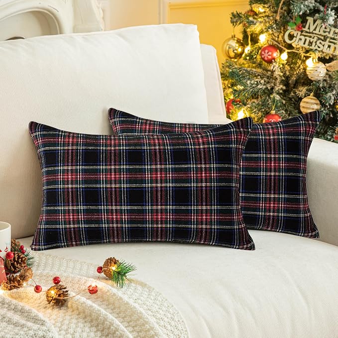 AQOTHES Pack of 2 Christmas Plaid Decorative Throw Pillow Covers Scottish by AQOTHES