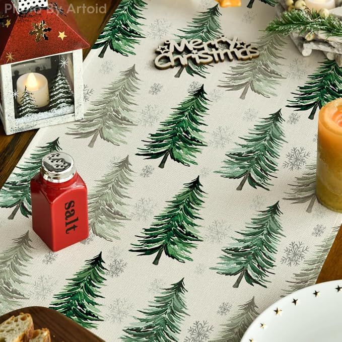 Artoid Mode Xmas Trees Snowflake Christmas Table Runner, Seasonal Winter Green - Image 5