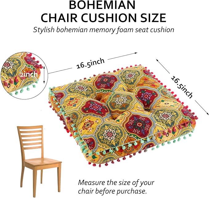 Bohemian Seat Cushion，Indoor & Outdoor 16.5" x 16.5" Seating Cushion - Image 2