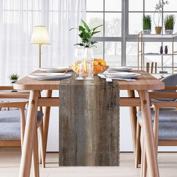 Emvency Farmhouse Table Runner, Abstract Grey and Dark Brown Art Painting - Image 7