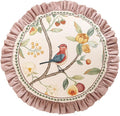 Pink Farmhouse Round Throw Pillow Covers, Birds and Flowers Pattern Cozy Velvet by bilingaier