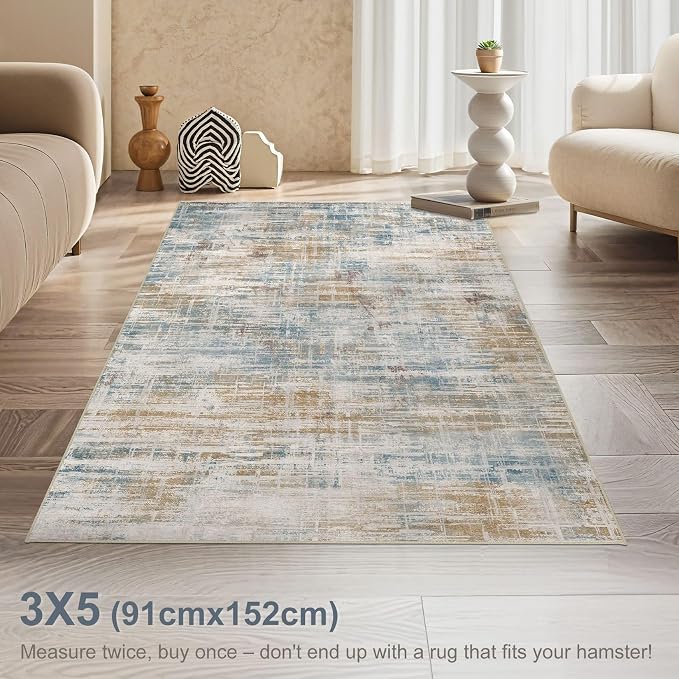 Area Rug for Living Room: 3x5 Washable Neutral Abstract Modern Soft Rugs Non - Image 2