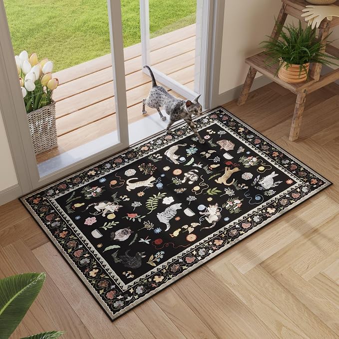 Rugcomf Door Mat Indoor Entrance 2x3 Rug Machine Washable Boho Floral Animal by Rugcomf