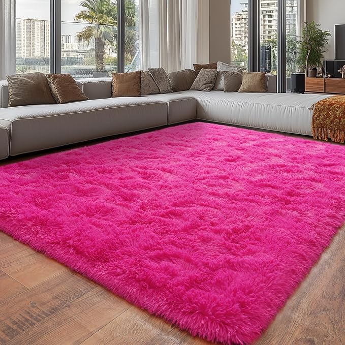 Extra Large 9x12 Feet Fuzzy Rug Hot Pink Fluffy Rug by Isdook