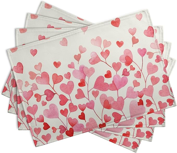 Pink Love Heart Valentine's Day Placemats Set of 4 Valentine Seasonal Holiday - Image 2