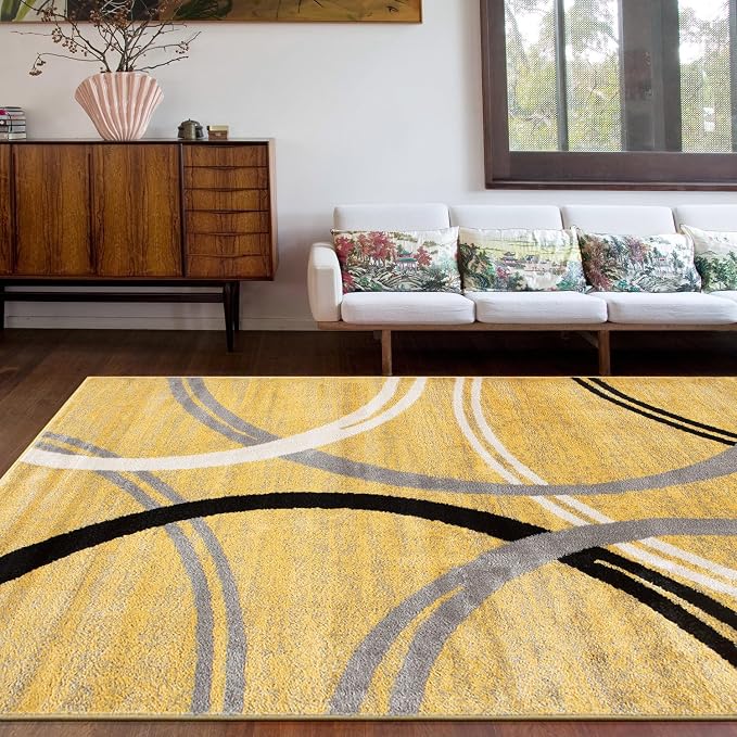 Rugshop Wavy Circles Design Area Rug, Fade-Resistant Carpet - Image 10