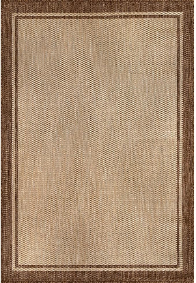 CAMILSON Outdoor Rug 8x10 Bordered Natural Brown Modern Area Rugs - Image 2