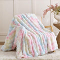 Smoofy Faux Fur Throw Blanket for Couch – Rainbow Fluffy Cozy Rabbit Fleece by SMOOFY