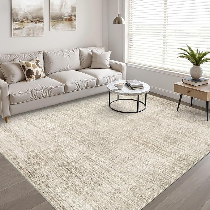 5x7 Area Rugs Living Room: Washable Large Neutral Beige Rug Abstract Soft - Image 6