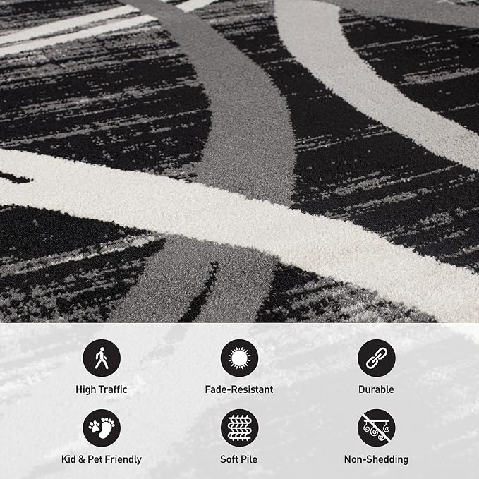 Rugshop Modern Wavy Circles Design Accent Rug, Carpet - Image 3