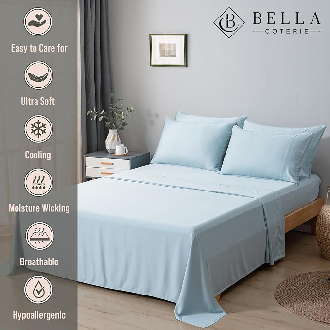 Bella Coterie 6 Piece Luxury Bamboo Viscose Split Top King Size Sheet Set | 34" - Image 3