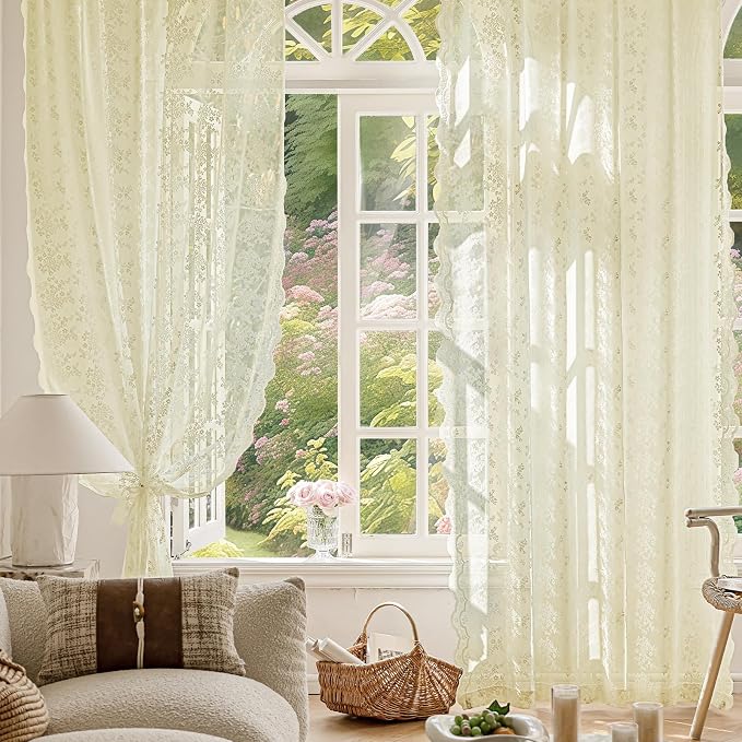 Anmao Vintage Lace Curtains 45 Inches Long 2 Panels Set, Romantic Elegant Light - Image 8