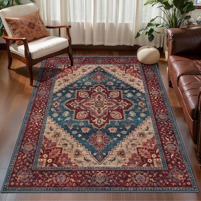 Tangsoo Oriental Red Rug 4x6 Washable Vintage Rugs Non Slip Indoor, Distressed - Image 8