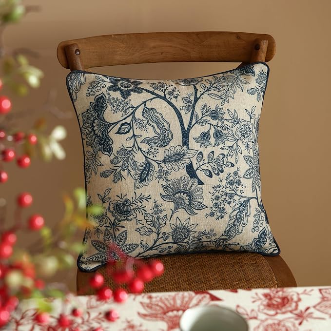 ISAENNE Design Linen Square Throw Pillow Covers 18"x18" Pack of 2, French - Image 7