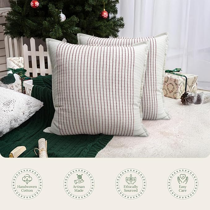 SanVia Fireside Premium Cotton Throw Pillow Covers, 20 x 20 Inches, Luxury - Image 4