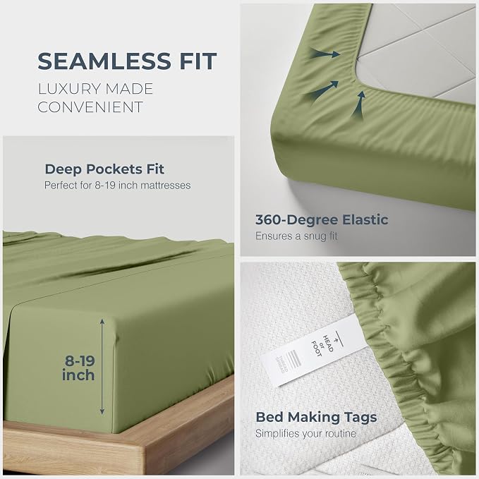 THREAD SPREAD 100% Egyptian Cotton Sheets California King Size Bed Set - Image 5