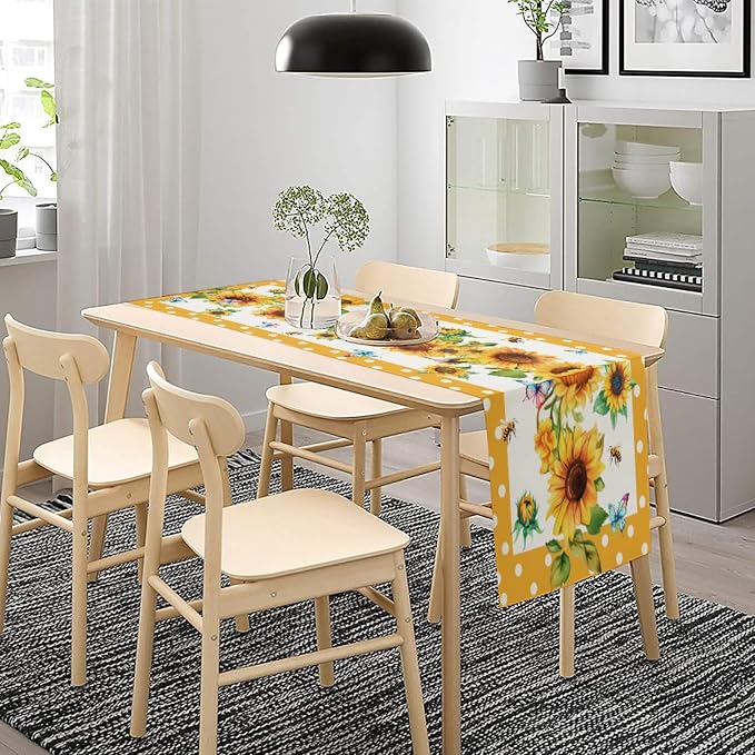Sunflower Table Runner, Cotton Linen Floral Yellow 13x36 inch Bohemian Table - Image 5