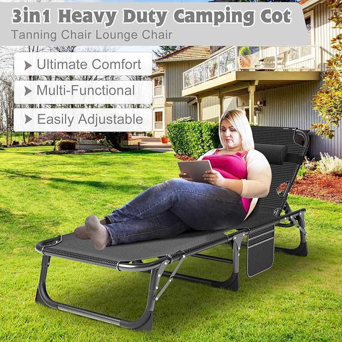 ABORON Camping Cot for Adult 28" Extra Wide, Heavy-Duty 1200D Oxford Cot for - Image 4