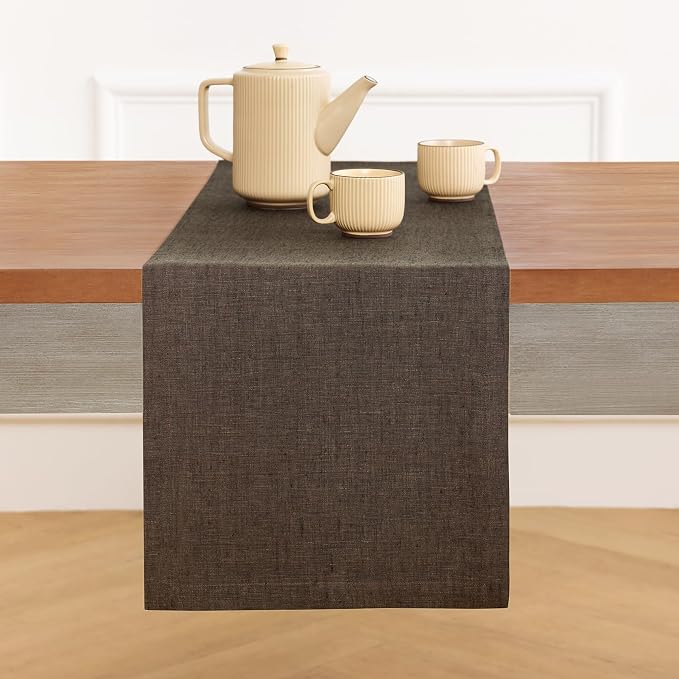 Solino Home Linen Chambray Brown Table Runner 120 Inches Long - Image 2