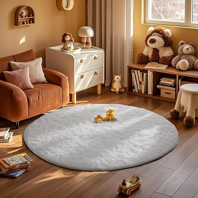 Ophanie Round Rug 6Ft White Circle Area Rug, Aesthetic Room Decor, Fluffy Fuzzy by Ophanie