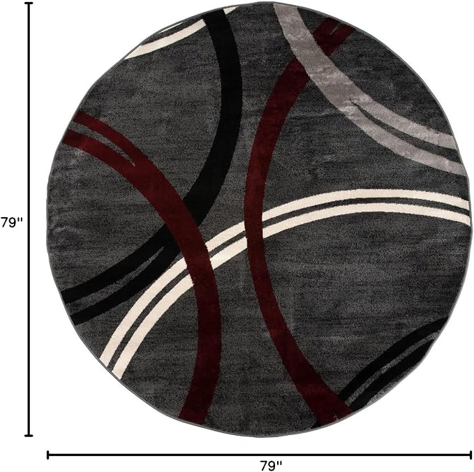 Rugshop Modern Wavy Circles Design Non-Shedding Round Rug, Carpet - Image 2