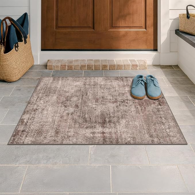 2x3 Small Rugs for Entryway, Rustic Brown Washable Non Slip Throw Rugs for - Image 3