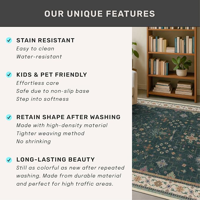 Vintage Dark Green 7x9 Dining Room Rugs - Image 7