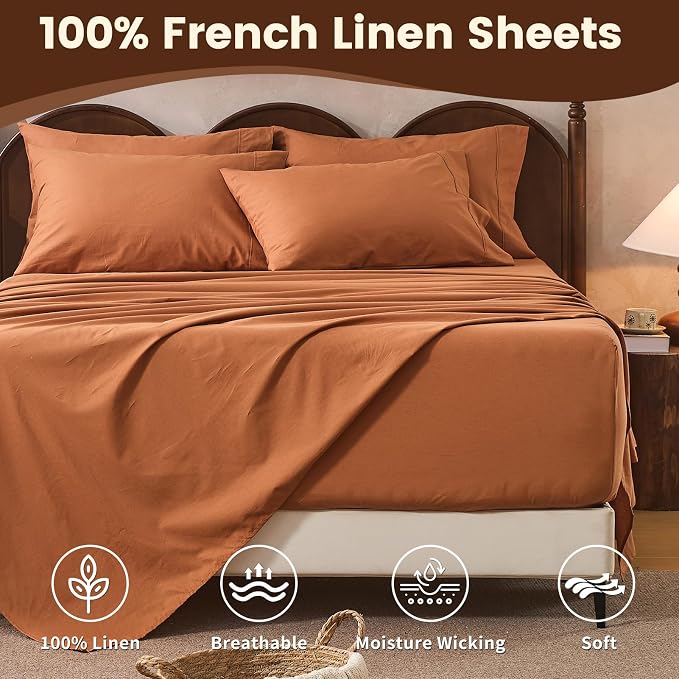 100% Linen Sheet Set Queen Size Extra Deep Pocket Fits 18-24 Inch Mattress - Image 4