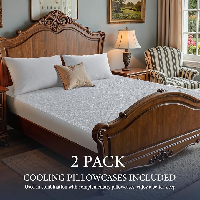 Waterproof Mattress Protector 2 Pillowcase 20''x28'', Queen Mattress Pad - Image 3