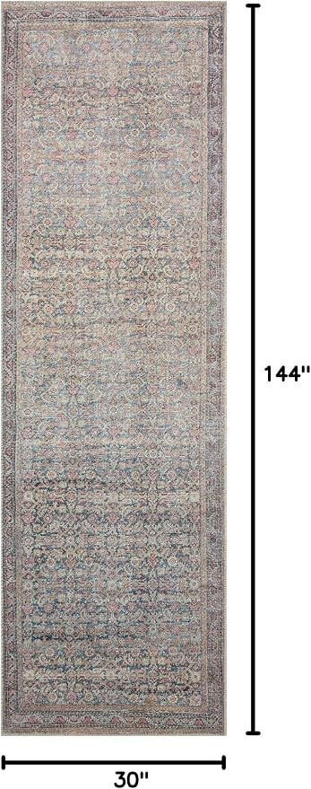 Loloi Adrian Collection ADR-04 Denim/Multi 2'-6" x 12'-0", .19" Thick Runner Rug - Image 2
