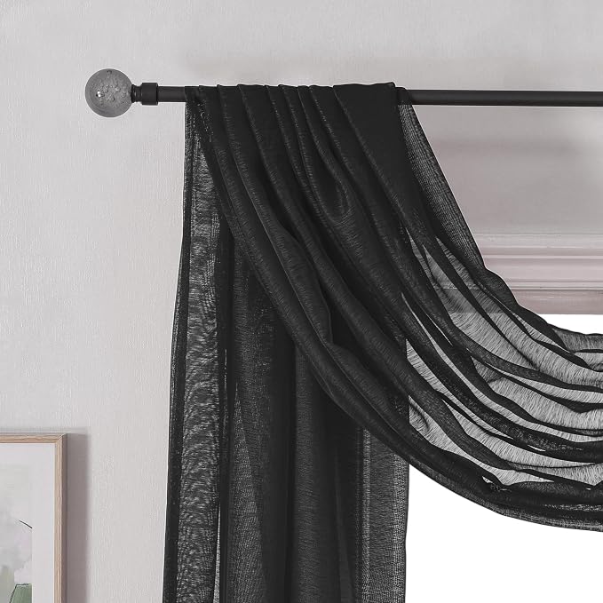 DONREN Jet Black Window Scarf Curtains - Image 5