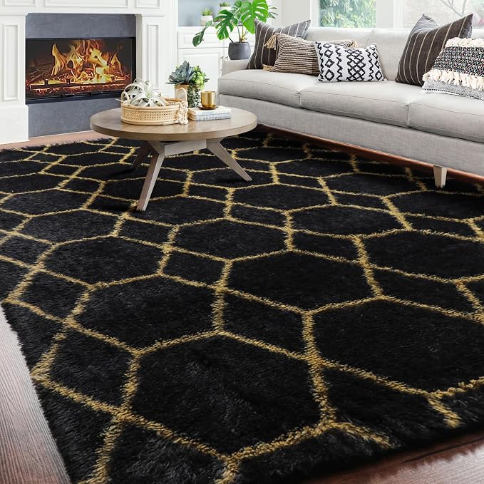 ONASAR 6x9 Area Rugs for Living Room Bedroom, Washable Large Fluffy Black and - Image 3