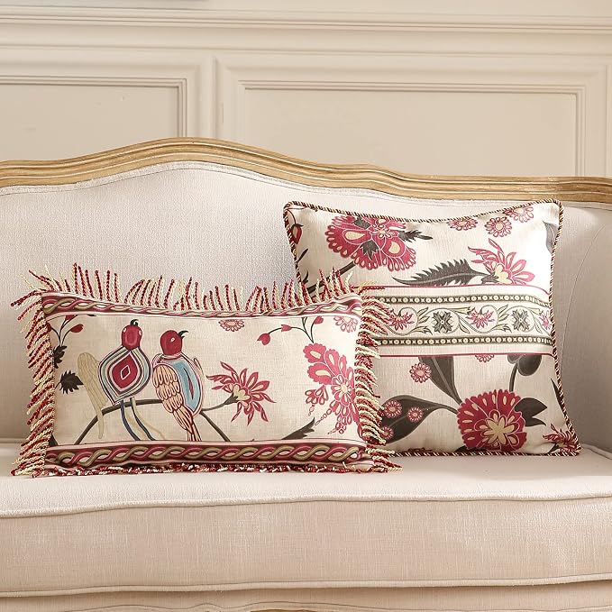 patdrea Designer Throw Pillow Covers 12"x20", Vintage Red Flying Bird Pattern - Image 5