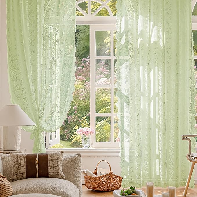 Anmao Vintage Lace Curtains 108 Inches Long 2 Panels, Romantic Semi Sheer - Image 5