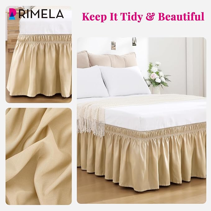 RIMELA Beige Bed Skirt King Size 18 Inch Drop, Wrap Around Elastic Bedskirt - Image 6